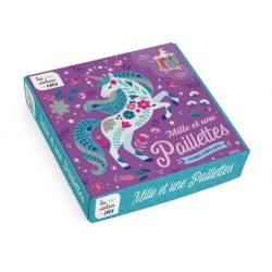 Mille et une paillettes- Licornes scintillantes - Coffret avec 7 tableaux à décorer- 1 stylet- 2 cartes prédécoupées- 7 tubes d