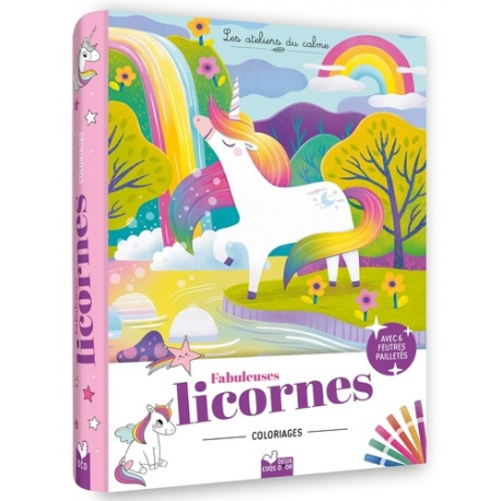 Coloriages Le paradis des licornes - pochette 6 feutres pailletés