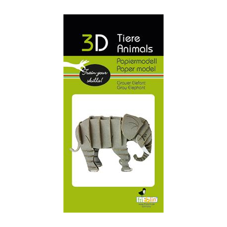 3D Paper Model - Elephant grey