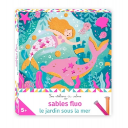 Sables fluo- le jardin sous la mer - Avec 3 tableaux à décorer- 1 stylet en bois- 2 tubes de sable fluo