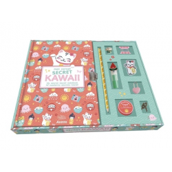 Mon carnet secret kawaii - Avec 1 surligneur-encreur- 1 cadenas- 1 écusson brodé- 1 crayon à papier- du masking tape- 1 perle c