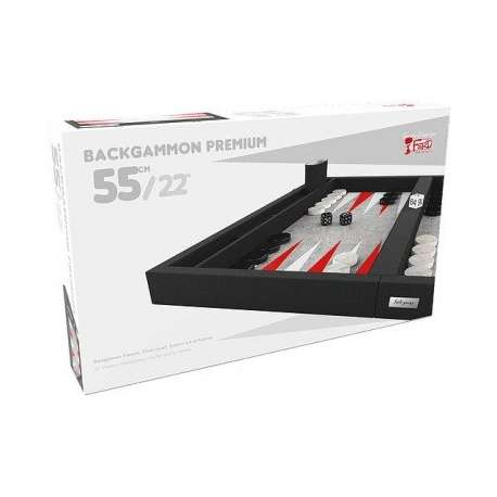 Backgammon Premium 55 cm - Extérieur Noir Et Intérieur Rouge/Blanc