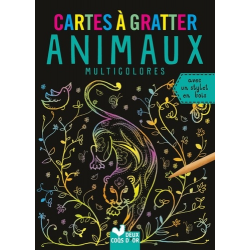 Cartes à gratter Animaux multicolores - Avec un stylet en bois - Grand Format