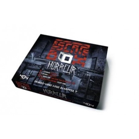 Escape Box Horreur - Contient : 3 livrets, 131 cartes, 1 bande-son de 60 minutes, 1 poster, 6 badges