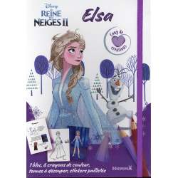 La Reine des Neiges II Elsa - Avec 1 bloc, 6 crayons de couleur, tenues à découper, stickers pailletés
