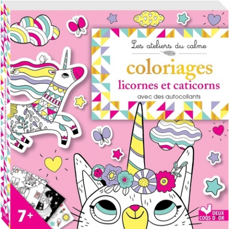 Coloriages licornes et caticorns - Avec des autocollants - Grand Format