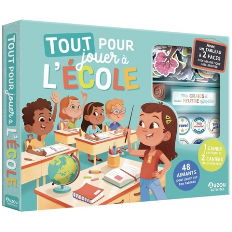 Tout pour jouer à l'école - Avec 1 tableau à 2 faces- 48 aimants- 3 cahiers- 2 craies- 1 feutre effaçable- 2 tampons en bois