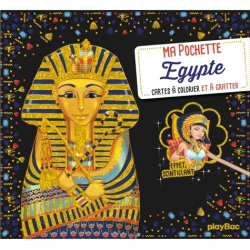 Egypte - Cartes à colorier et à gratter. 5 cartes à gratter scintillantes avec 1 pique en bois et 5 cartes à colorier - Grand F