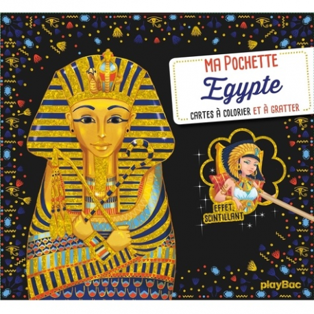 Egypte - Cartes à colorier et à gratter. 5 cartes à gratter scintillantes avec 1 pique en bois et 5 cartes à colorier - Grand F