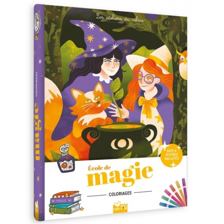Coloriages École de magie - pochette 6 feutres pailletés